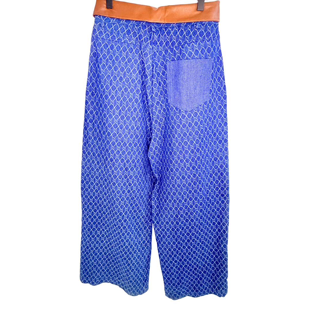 Men's Blue Print Denim with Brown Leather