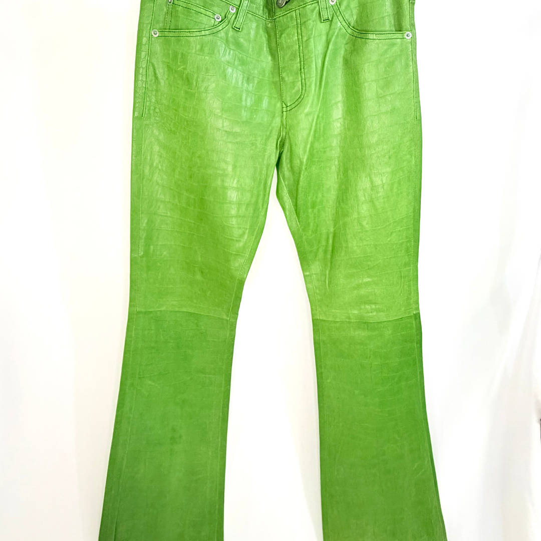 Men’s Green Leather Flared Pants