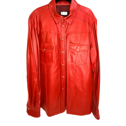 Men's Red Leather Button Up