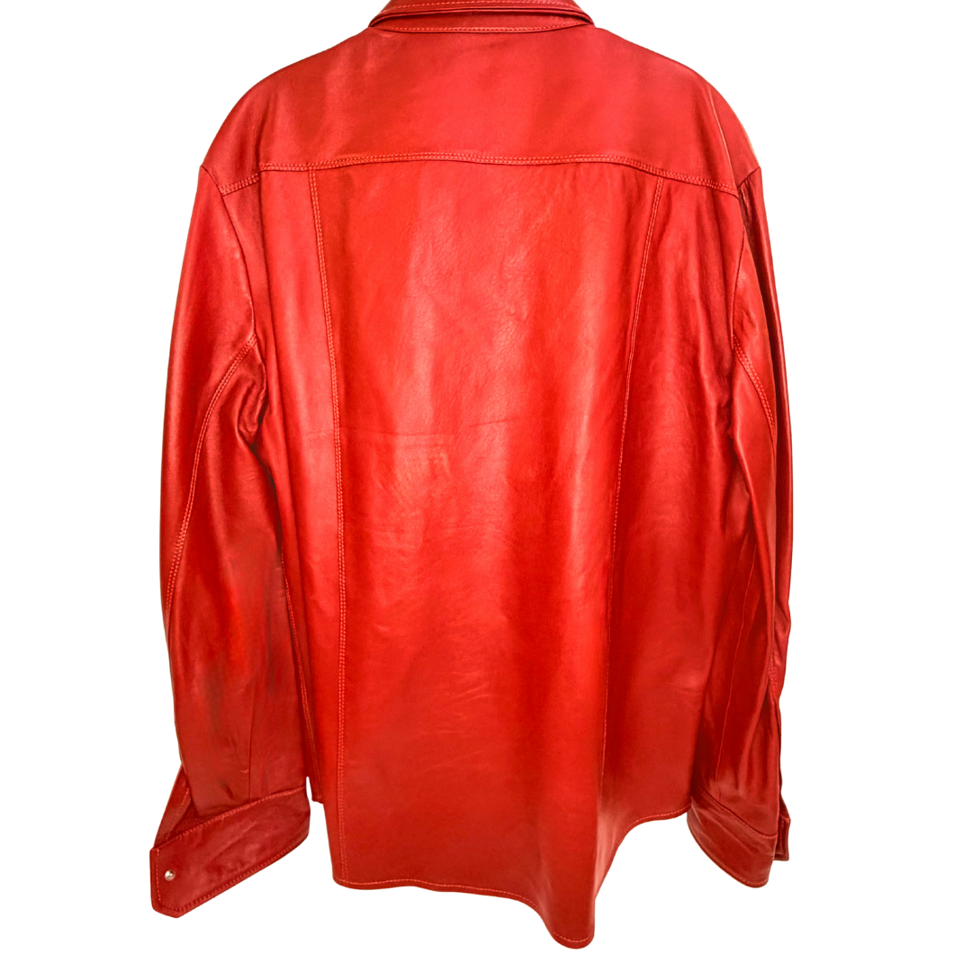 Men's Red Leather Button Up