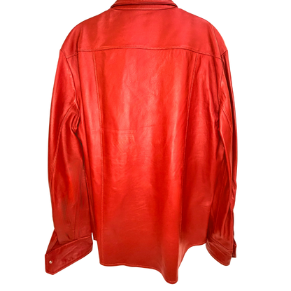 Men's Red Leather Button Up