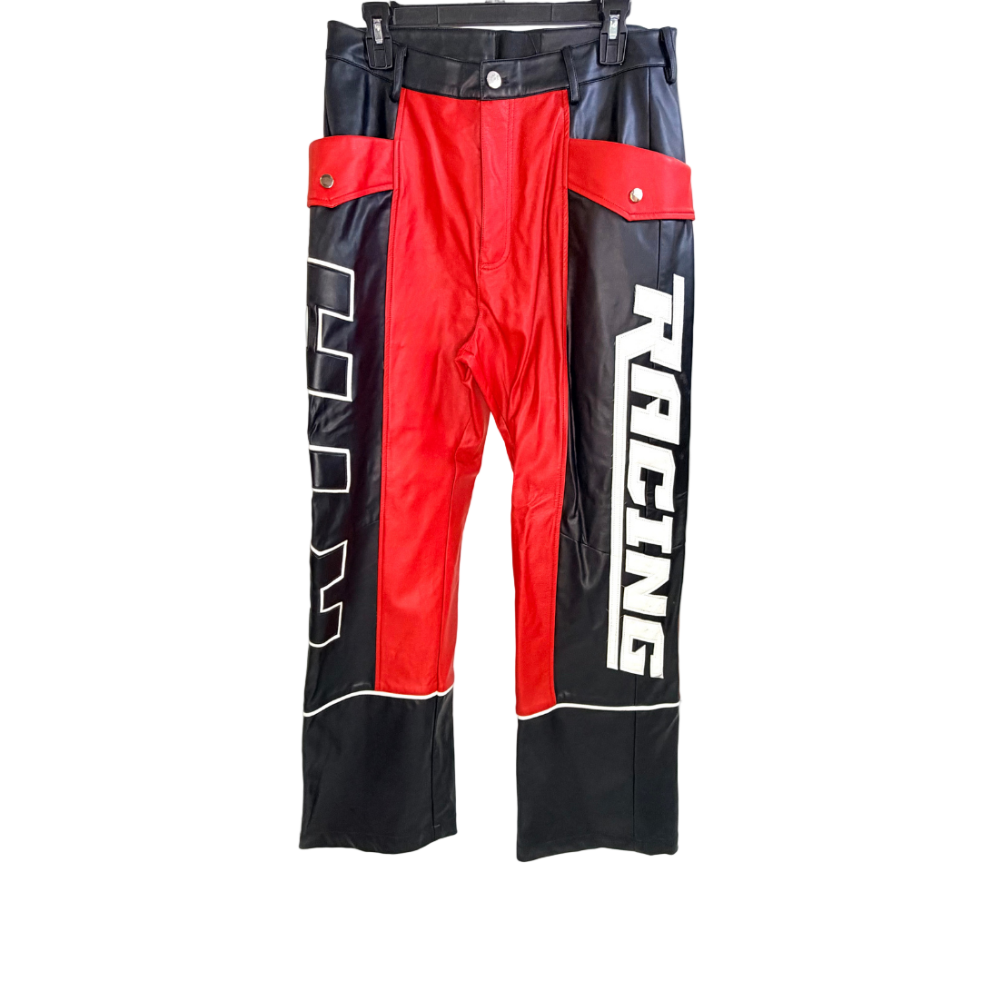 Men's RTA Red Leather Racer Pants