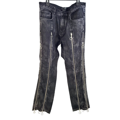 Men’s Black Distressed Flared Denim