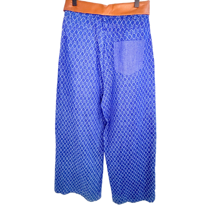 Men's Blue Print Denim with Brown Leather