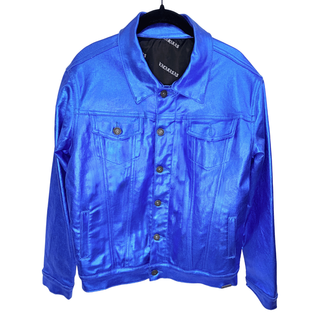 Men’s blue vinyl leather jacket