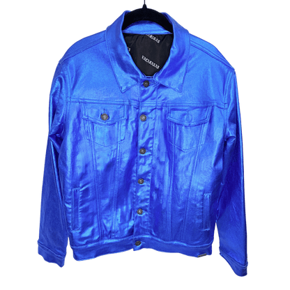 Men’s blue vinyl leather jacket