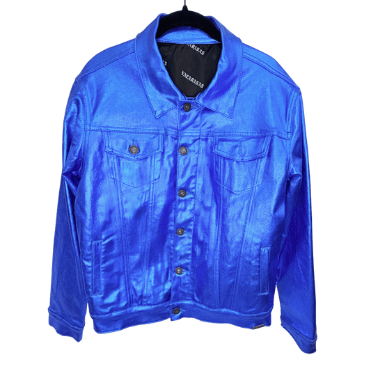 Men’s blue vinyl leather jacket