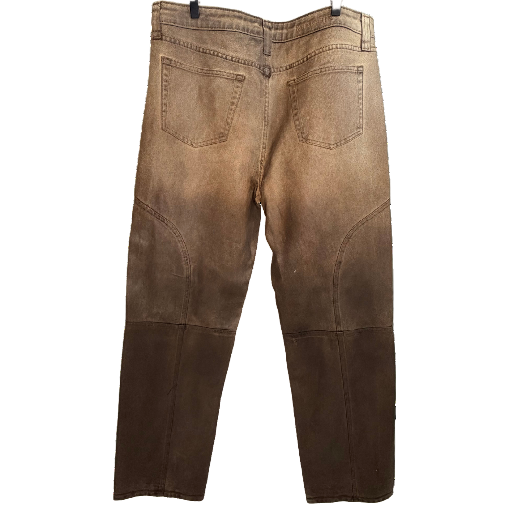 Men's Brown Leather Denim Pants