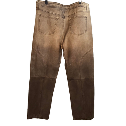 Men's Brown Leather Denim Pants