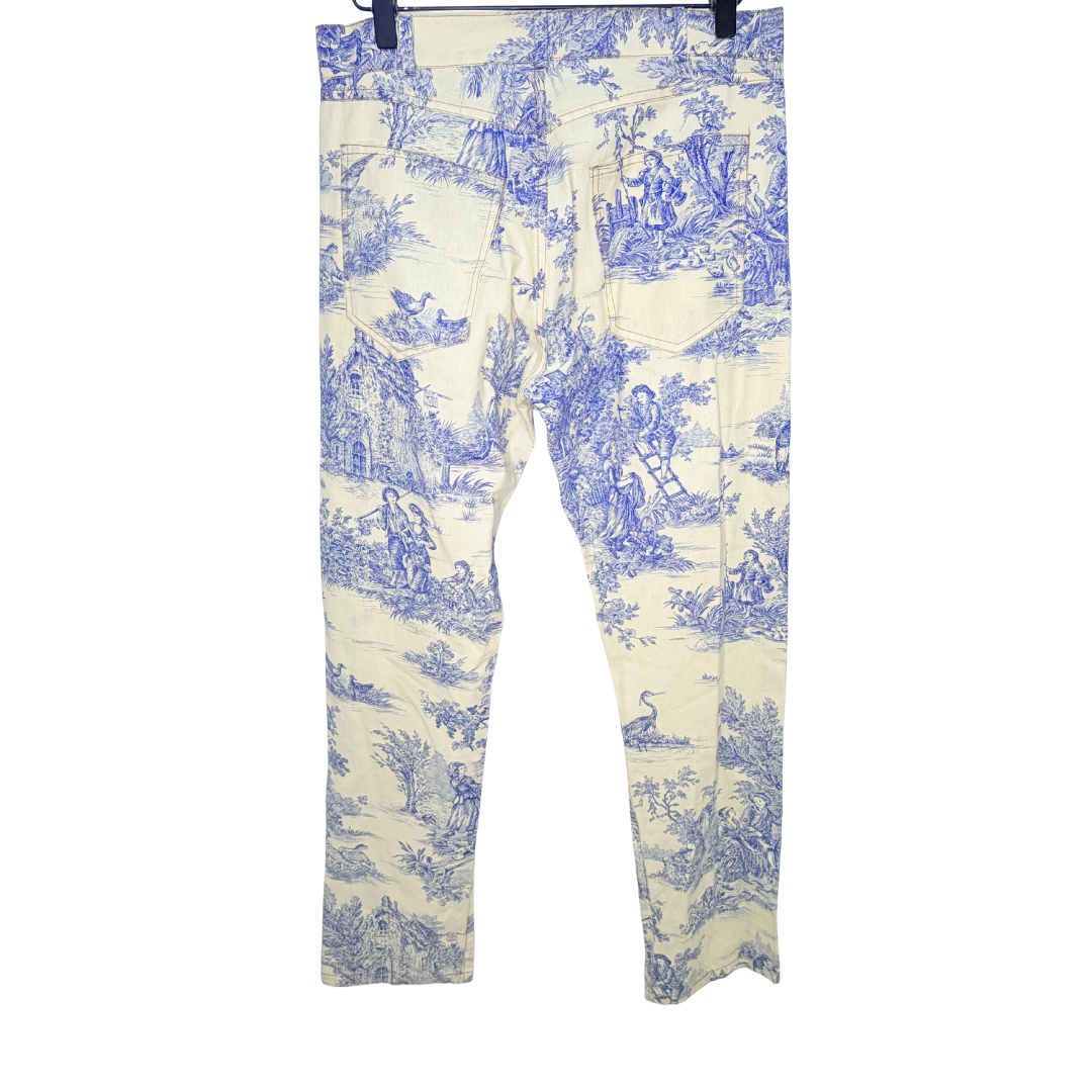 Men's Cream & Blue Print Pants
