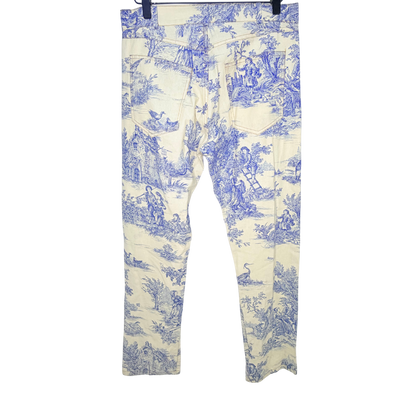 Men's Cream & Blue Print Pants