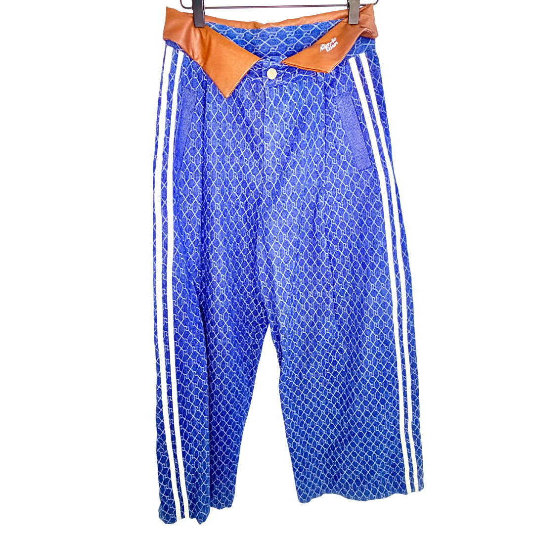 Men's Blue Print Denim with Brown Leather