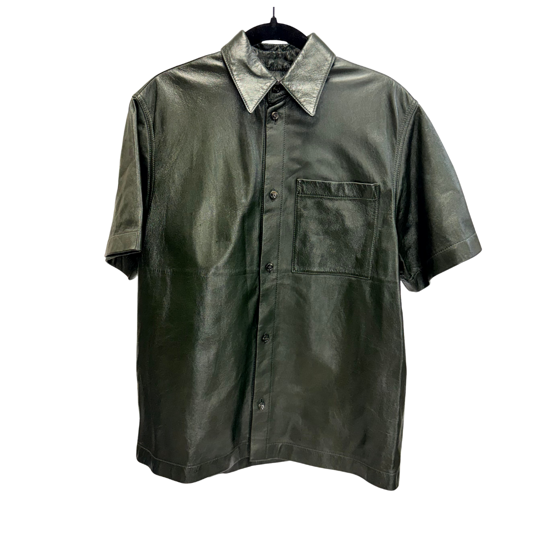 Men's Green Leather Bottega Veneta Archive Button Up