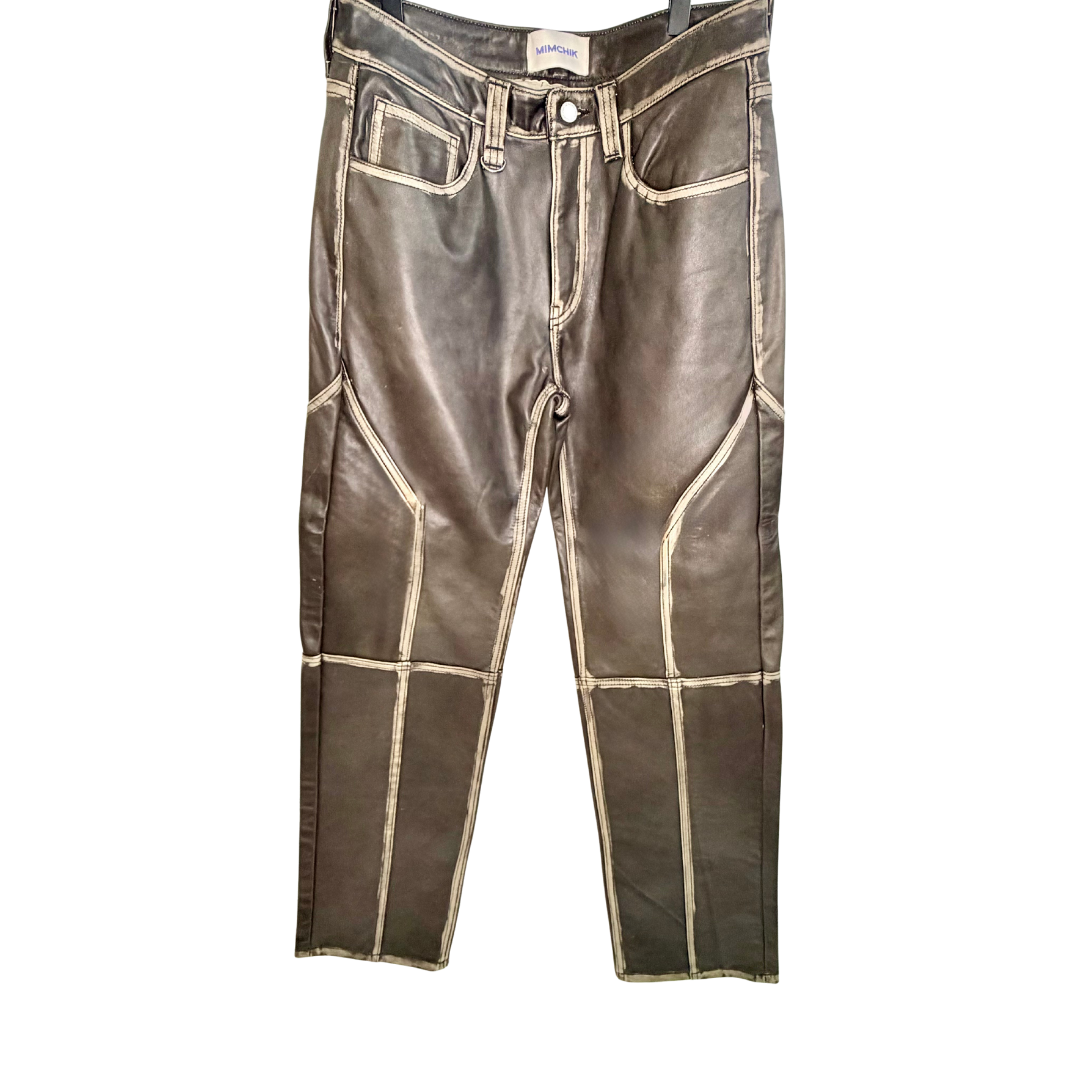 Men's Washed Black Leather Pants