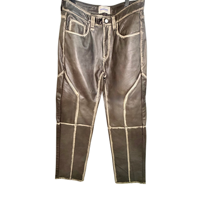 Men's Washed Black Leather Pants