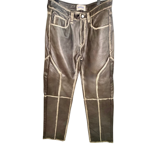 Men's Washed Black Leather Pants