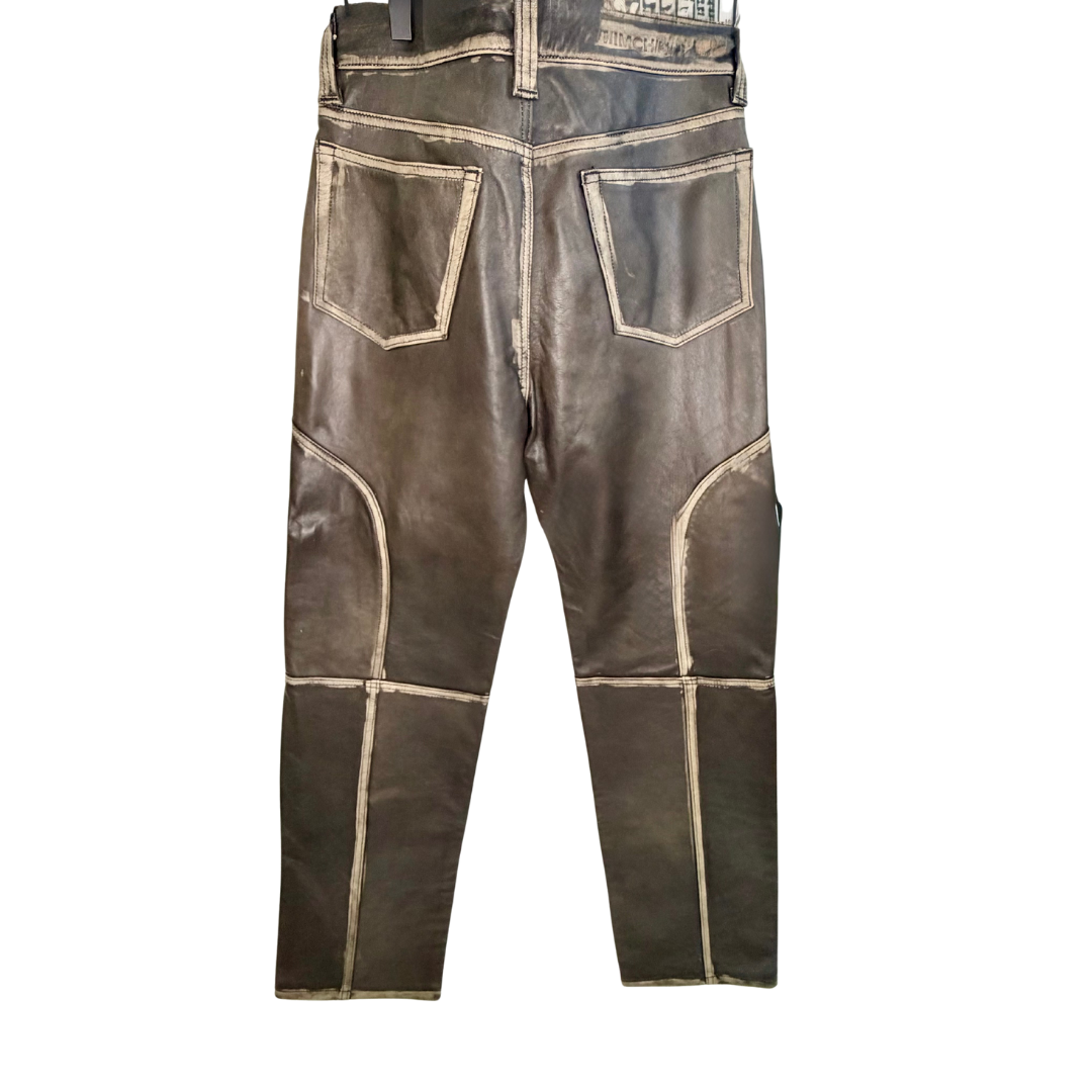 Men's Washed Black Leather Pants