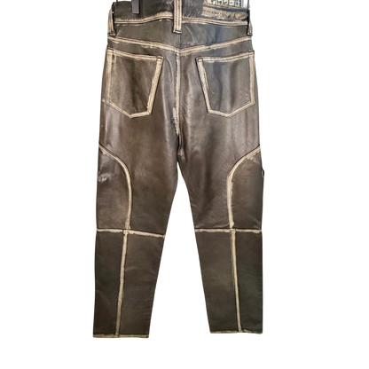 Men's Washed Black Leather Pants