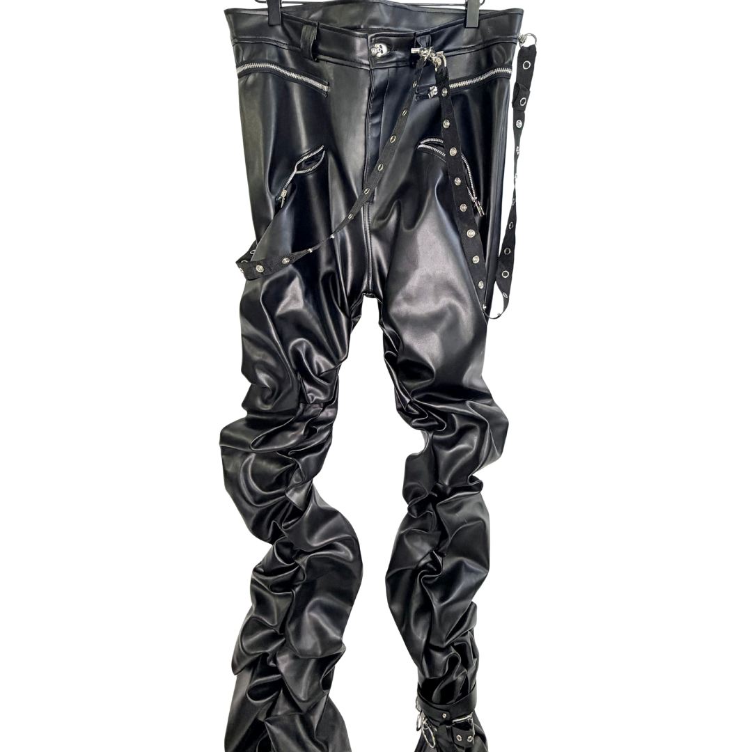 Men's Custom Black Leather Stack Pants