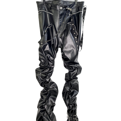 Men's Custom Black Leather Stack Pants