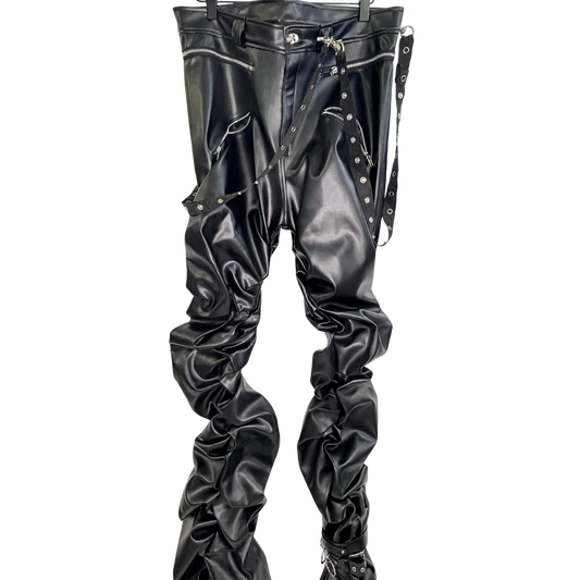 Men's Custom Black Leather Stack Pants