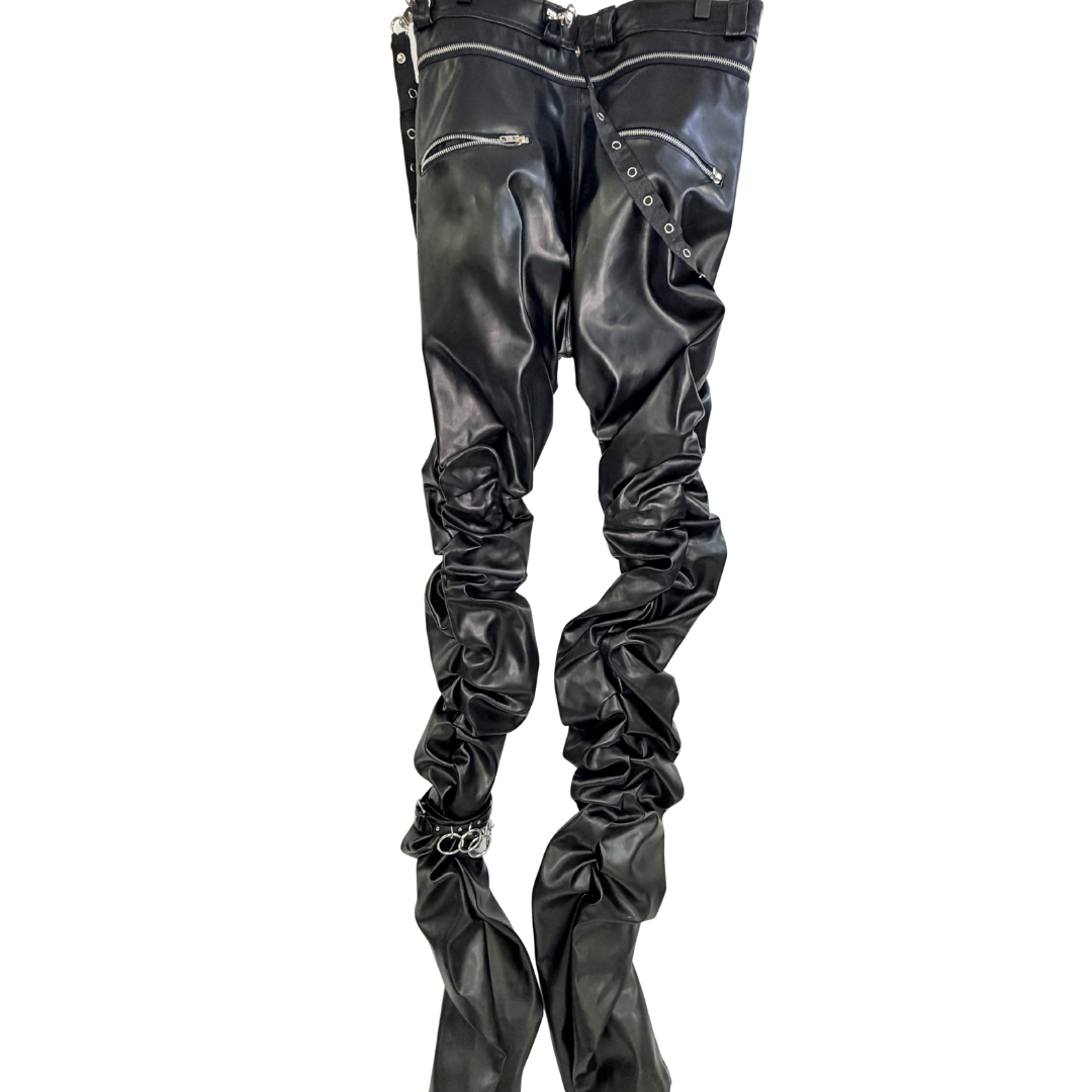 Men's Custom Black Leather Stack Pants