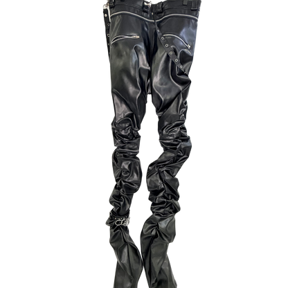 Men's Custom Black Leather Stack Pants