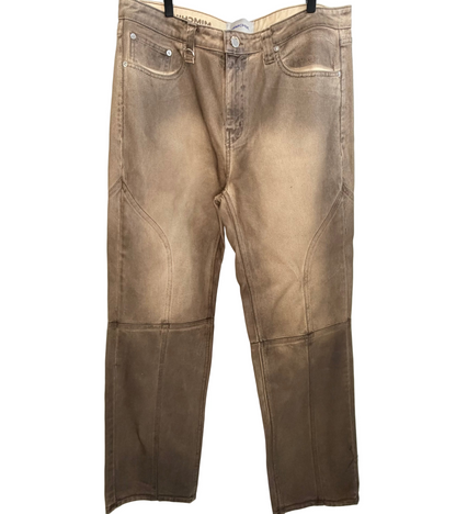 Men's Brown Leather Denim Pants